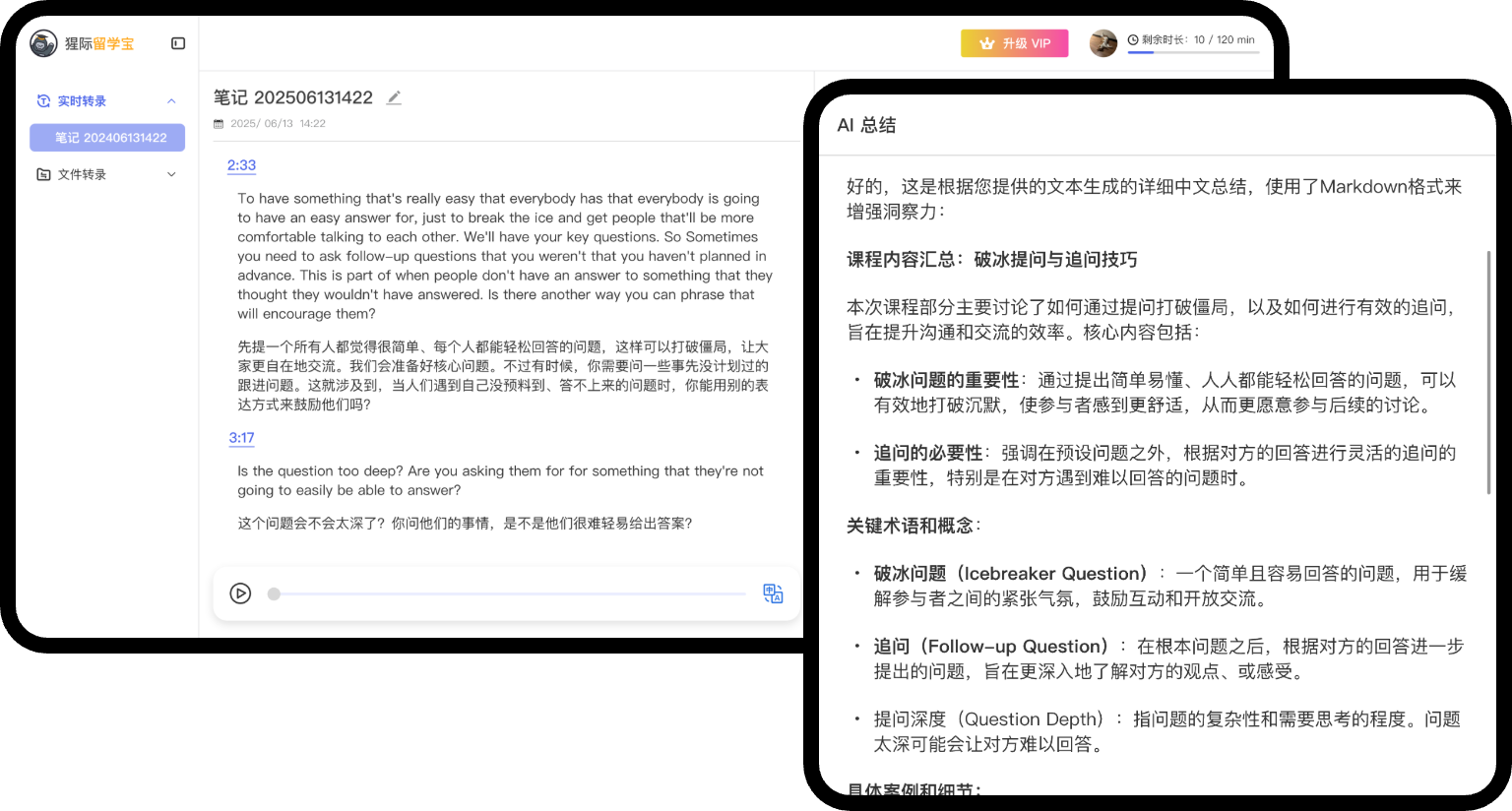 AI 总结界面